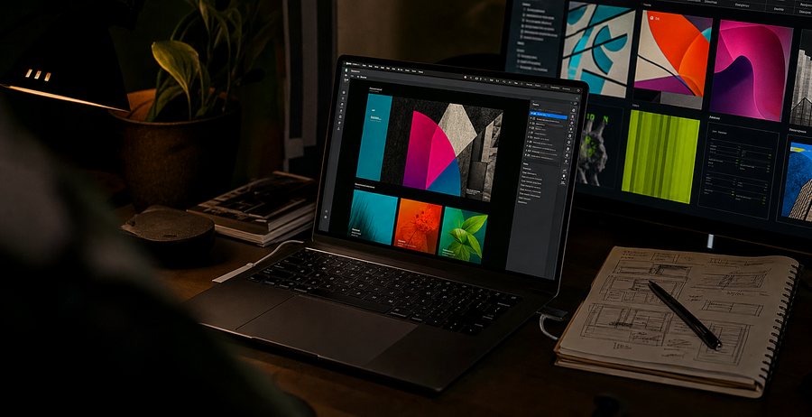 Website design work shown on a laptop screen