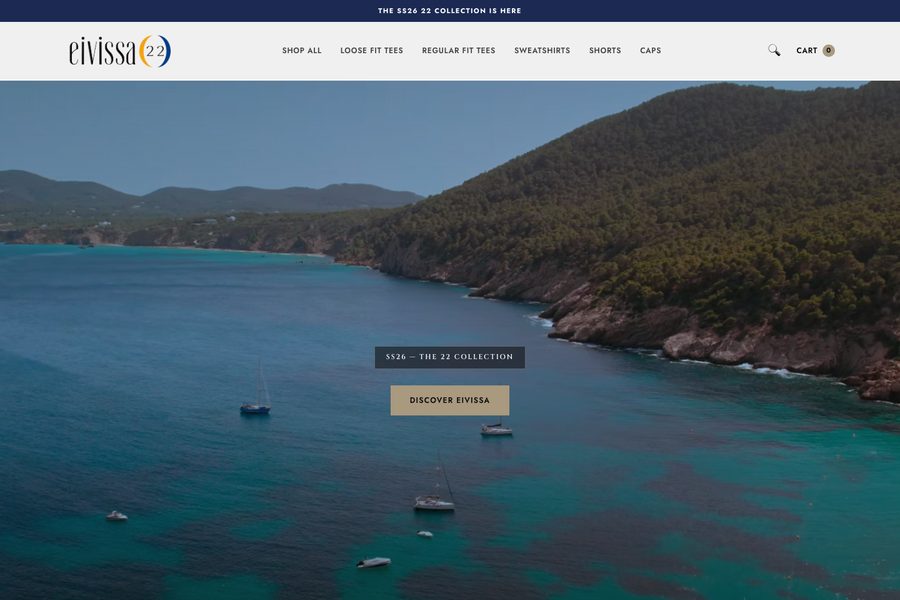 Home page of eivissa22, an Ibiza-inspired clothing brand