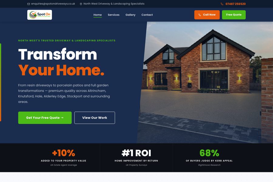 Home page of Spot On Driveways, a North West driveway and landscaping company